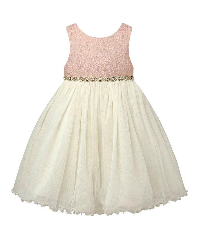 Couture Princess Peach & Ivory Swirl Wire-Hem Younger Girls Dress - Stockpoint Apparel Outlet