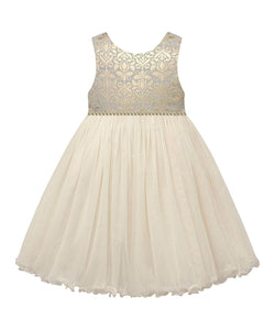 American Princess Gold & Blue Arabesque Embellished Younger Girls Dress - Stockpoint Apparel Outlet