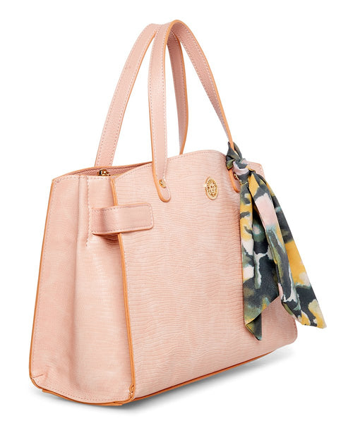 Anne Klein Pale Pink Lizard Embossed Convertible Satchel Womens Bag - Stockpoint Apparel Outlet